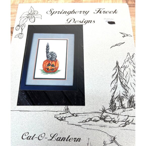 Cat-O-Lantern Cross Stitch Pattern Halloween Decor 9"x12" Printed Chart - Picture 2 of 3